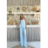 ASKI TERS DİKİŞ DETAY BLUZ VE PANTOLON GÖFRE İKİLİ TAKIM MAVİ