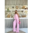 ASKI TERS DİKİŞ DETAY BLUZ VE PANTOLON GÖFRE İKİLİ TAKIM PEMBE
