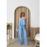 ASKILI BLUZ VE PANTOLONLU ÇİLEK İKİLİ TAKIM MAVİ