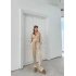 BATİK DESEN KAPÜŞONLU V YAKA BLUZ VE PANTOLONLU İKİLİ MODAL TAKIM KREM