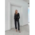 BATİK DESEN KAPÜŞONLU V YAKA BLUZ VE PANTOLONLU İKİLİ MODAL TAKIM SİYAH