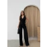 BEL BAĞCIK DETAY YELEK VE PANTOLONLU POLİVİSKON İKİLİ TAKIM SİYAH