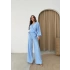 BEL BAGLAMALI BLUZ VE PANTOLONLU KETEN İKİLİ TAKIM MAVİ