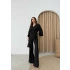 BEL BAGLAMALI BLUZ VE PANTOLONLU KETEN İKİLİ TAKIM SİYAH