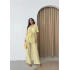 BEL KUŞAKLI DÜĞME DETAY BLUZ VE PANTOLONLU KETEN İKİLİ TAKIM SARI