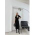 BİSİKLET YAKA FULARLI UZUN TRİKO KALEM ELBİSE SİYAH