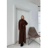 BOĞAZLI SIFIR KOL UZUN ELBİSE VE YELEKLİ İKİLİ TRİKO TAKIM KAHVE