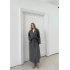 ÇİZGİLİ BEL VE KOL KUŞAKLI İÇ ASTARLI UZUN TRENÇKOT GRİ
