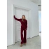 DİK YAKA PARMAK GEÇME DETAY KAZAK VE PANTOLONLU TRİKO İKİLİ TAKIM BORDO