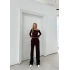 DÜŞÜK OMUZ BLUZ VE PANTOLONLU GOFRE İKİLİ TAKIM BORDO