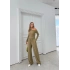 DÜŞÜK OMUZ BLUZ VE PANTOLONLU GOFRE İKİLİ TAKIM HAKİ