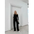 DÜŞÜK OMUZ BLUZ VE PANTOLONLU GOFRE İKİLİ TAKIM SİYAH