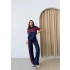 GARNELİ ŞERİT DETAY MODAL İKİLİ TAKIM LACİVERT