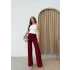 GOFRE KUMAŞ YÜKSEK BEL PANTOLON BORDO