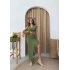 GOFRE ÖN BAĞLAMA DETAY BLUZ VE ETEKLİ İKİLİ TAKIM HAKİ