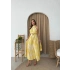 HALTER YAKA BEL KUŞAKLIDESENLİ VİSKON ELBİSE SARI
