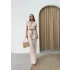 KETEN BELİ KEMERLİ ASTARLI YELEK VE PANTOLONLU İKİLİ TAKIM KREM