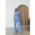 KETEN BELİ KEMERLİ ASTARLI YELEK VE PANTOLONLU İKİLİ TAKIM MAVİ