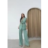 KETEN BELİ KEMERLİ ASTARLI YELEK VE PANTOLONLU İKİLİ TAKIM YEŞİL