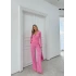 KRUVAZE YAKA AKSESUAR DETAY BLUZ VE PANTOLONLU İKİLİ TAKIM PEMBE