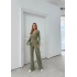 KRUVAZE YAKA AKSESUAR DETAY BLUZ VE PANTOLONLU İKİLİ TAKIM YEŞİL