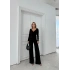 KRUVAZE YAKA BAGLAMA DETAY BLUZ VE PANTOLONLU MODAL İKİLİ TAKIM SİYAH