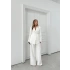 KRUVAZE YAKA YAN BAĞLAMA DETAY BLAZER CEKET VE PANTOLONLU İKİLİ TAKIM BEYAZ