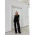 MADONNA YAKA AKSESUAR DETAY BLUZ VE PANTOLONLU GOFRE İKİLİ TAKIM SİYAH