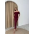 MADONNA YAKA DANTEL İÇ ASTARLI ELBİSE BORDO