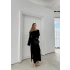 MADONNA YAKA YIRTMAÇLI UZUN TRİKO ELBİSE SİYAH