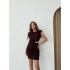 OMUZ VATKA BEL DEKOLTE DETAY CREP ELBİSE KAHVE