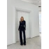 PARMAK GEÇME DETAY TERS DİKİŞ BLUZ VE PANTOLONLU GOFRE İKİLİ TAKIM LACİVERT