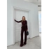 PARMAK GEÇME DETAY TERS DİKİŞ BLUZ VE PANTOLONLU GOFRE İKİLİ TAKIM MÜRDÜM