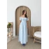 PONPONLU GİPELİ KETEN UZUUN ELBİSE MAVİ