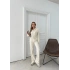 SELANİK KUMAŞ FERMUARLI KAPÜŞONLU HIRKA VE PANTOLONLU İKİLİ TAKIM KREM MNS-3010