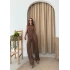 SIFIR KOL DRAPELİ BLUZ VE PANTOLONLU GOFRE İKİLİ TAKIM KAHVE