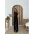 SIFIR KOL DRAPELİ BLUZ VE PANTOLONLU GOFRE İKİLİ TAKIM SİYAH