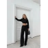 SİMLİ KAPÜŞONLU SWEAT VE PANTOLON İKİLİ TAKIM SİYAH