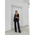 AKSESUAR DETAY BLUZ VE DRAPE PANTOLONLU İKİLİ TAKIM SİYAH
