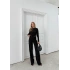 BÜZGÜLÜ BLUZ VE PANTOLONLU GOFRE İKİLİ TAKIM SİYAH