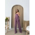 STRAPLEZ ASİMETRİK BLUZ VE PANTOLONLU SANDY İKİLİ TAKIM  KOYU