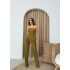 STRAPLEZ BLUZ VE PANTOLONLU GOFRE İKİLİ TAKIM YAĞ YEŞİLİ