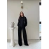 TAŞLI OVERSİZE SWEAT VE PANTOLONLU MODAL İKİLİ TAKIM SİYAH