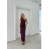 TEK OMUZ KENDİNDEN FULARLI UZUN SANDY ELBİSE MÜRDÜM
