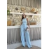 TERS DİKİŞ HALTER YAKA CROP VE PANTOLONLU İKİLİ TAKIM MAVİ