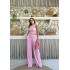 TERS DİKİŞ HALTER YAKA CROP VE PANTOLONLU İKİLİ TAKIM PEMBE