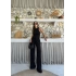 TERS DİKİŞ HALTER YAKA CROP VE PANTOLONLU İKİLİ TAKIM SİYAH