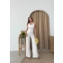 U YAKA SIRT DEKOLTE DETAY BLUZ VE PANTOLONLUGOFRE İKİLİ TAKIM BEYAZ
