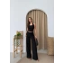 U YAKA SIRT DEKOLTE DETAY BLUZ VE PANTOLONLUGOFRE İKİLİ TAKIM SİYAH