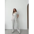 YAKA DETAY BLUZ VE ŞERİTLİ PANTOLONLU MODAL İKİLİ TAKIM GRİ